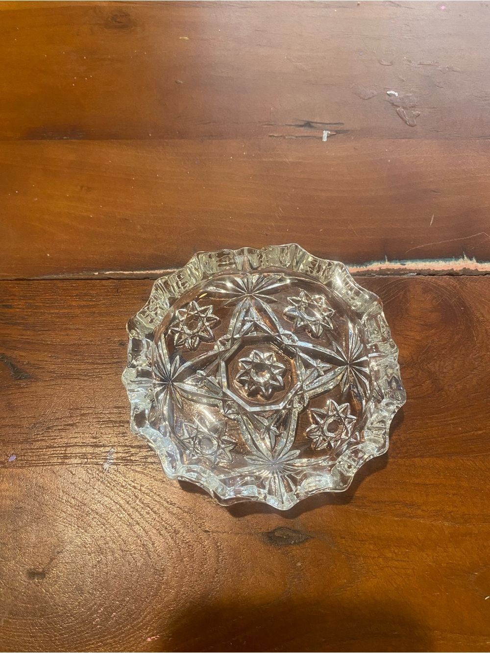 Pressed Glass Ashtray or Decorative Dish - Star of David Pattern